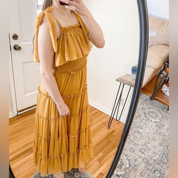 Misa Los Angeles Carmela Maxi Dress Yellow Gold Mustard XS - Picture 4 of 10